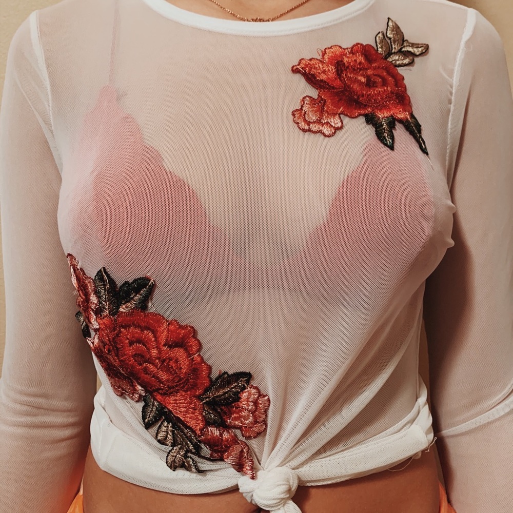 White rose mesh shirt